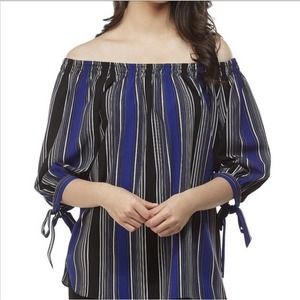 Peter Nygard Off The Shoulder Blue Black Top Blouse Womens Size Large